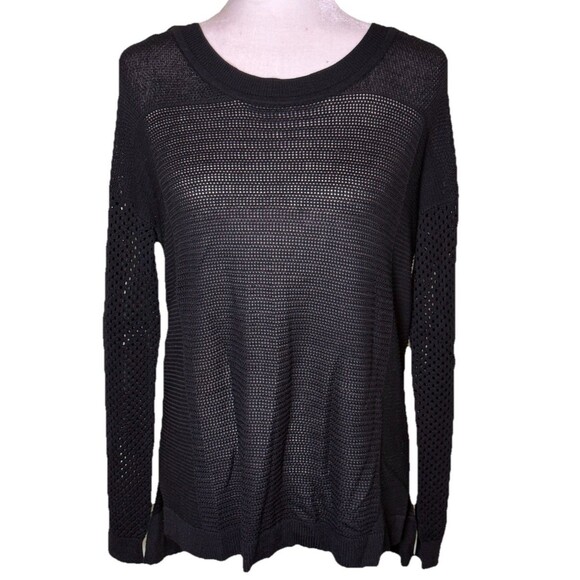 Christopher & Banks Sweaters - Women Black Open Knit Sweater Strappy Back Lightweight Long Sleeve Top Size Med